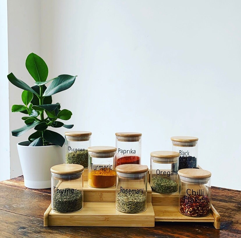 Labelled Spice Jars with bamboo Lid 200ML Etsy