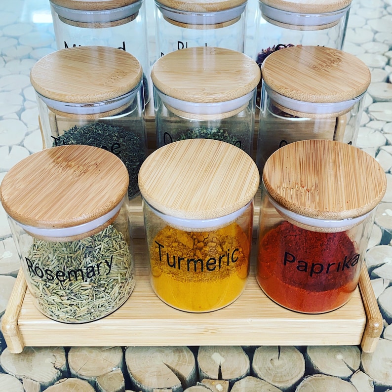 Glass Spice Jars with bamboo Lid 200ML Etsy