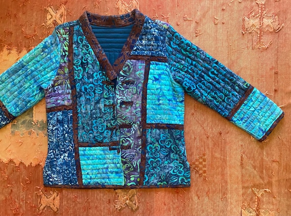 Retro Norm Thompson patchwork quilted toggle jack… - image 1