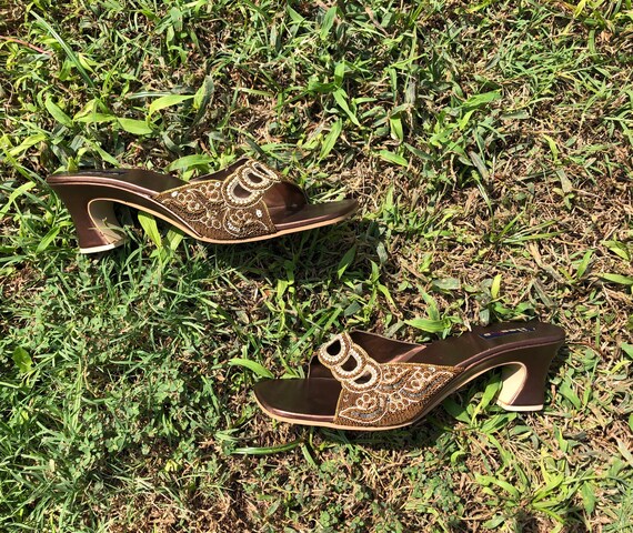 1990s The Heel brand mule square toe sequined sand