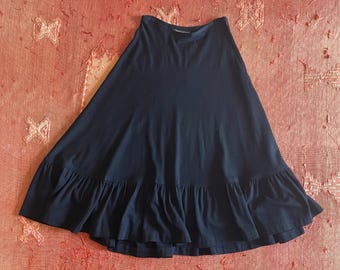 70er Jahre Betsey Johnson schwarzer Midi Rüschenrock Gr. 8