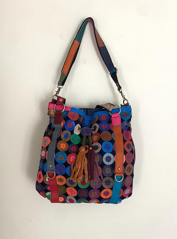 Early aughts patchwork  leather rainbow shoulder … - image 1