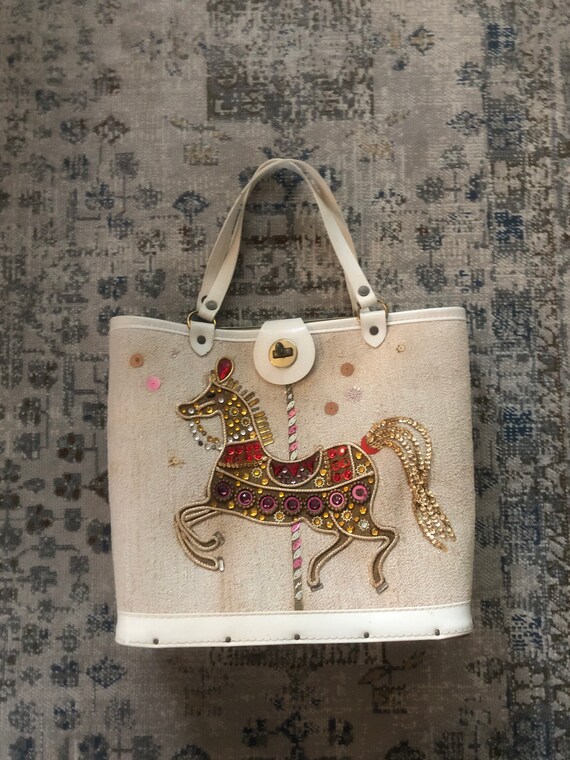 1960s Enid Collins stallion jeweled handbag