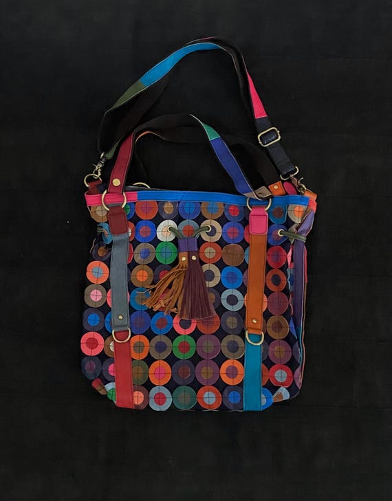 Early aughts patchwork  leather rainbow shoulder … - image 4