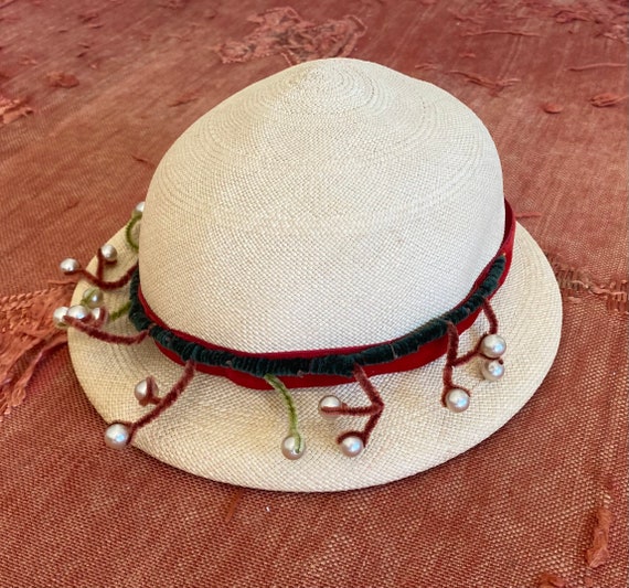 60’s Neiman Marcus straw pearl cloche hat - image 8