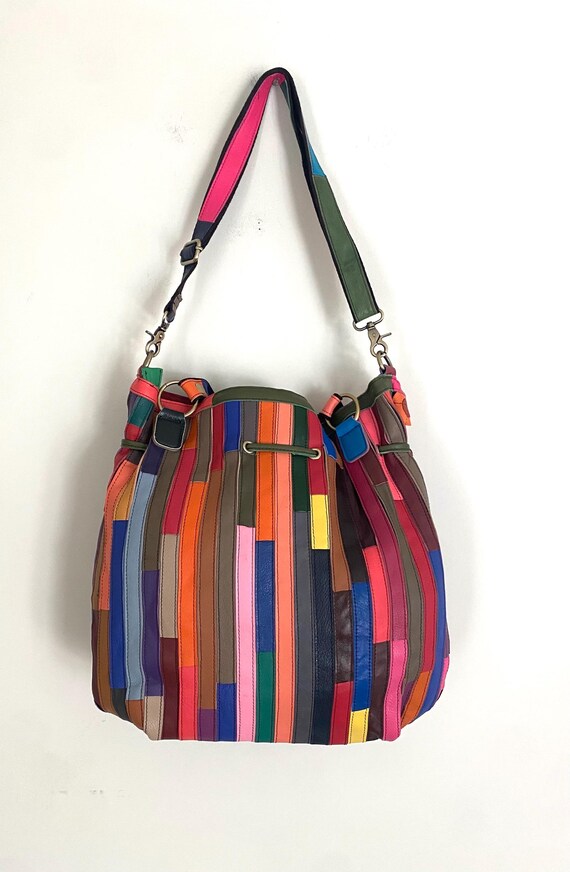Early aughts patchwork  leather rainbow shoulder … - image 2