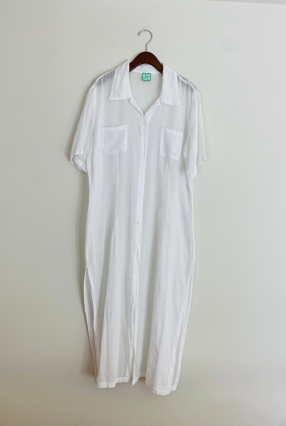 90’s Manuel Canovas sheer white shirt dress size S