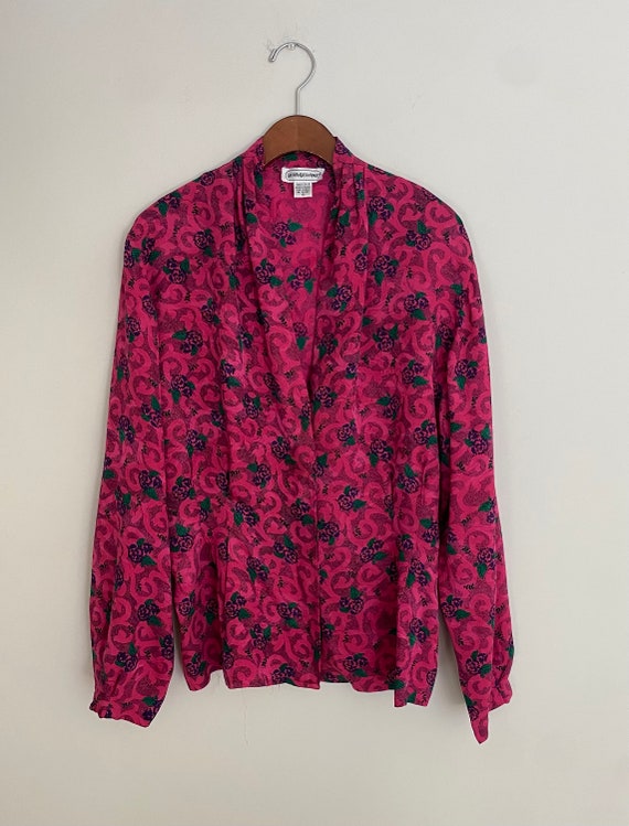 80’s jacquard silk rose print blouse size 10