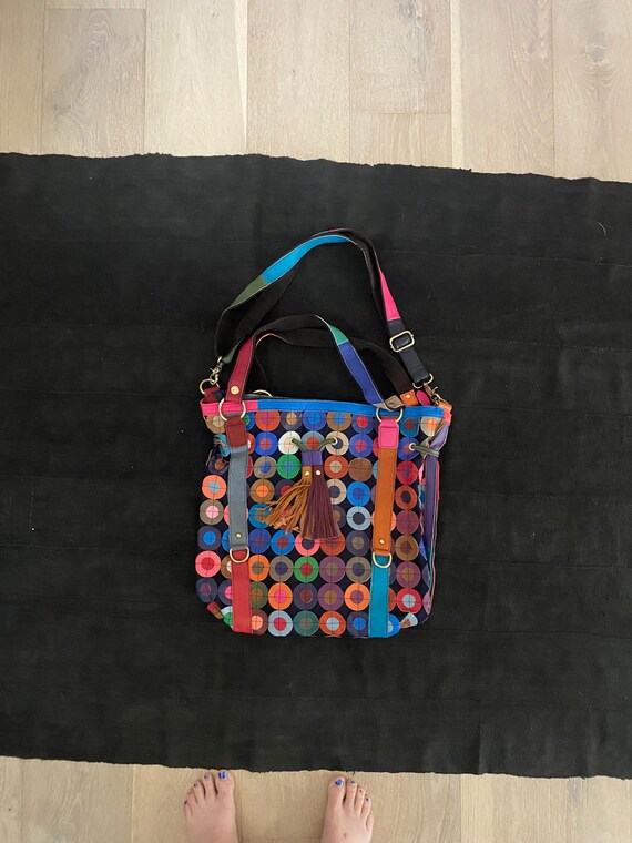 Early aughts patchwork  leather rainbow shoulder … - image 5