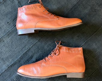 Botines de piel vintage con cordones, talla 10