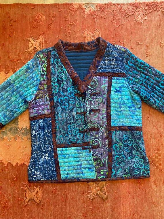 Retro Norm Thompson patchwork quilted toggle jack… - image 4