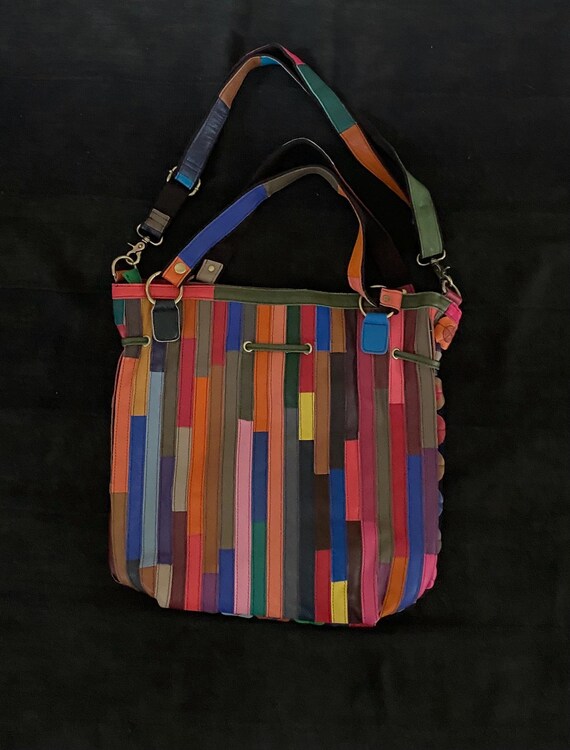 Early aughts patchwork  leather rainbow shoulder … - image 7