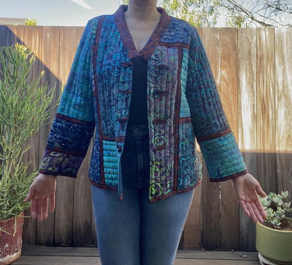 Retro Norm Thompson patchwork quilted toggle jack… - image 9