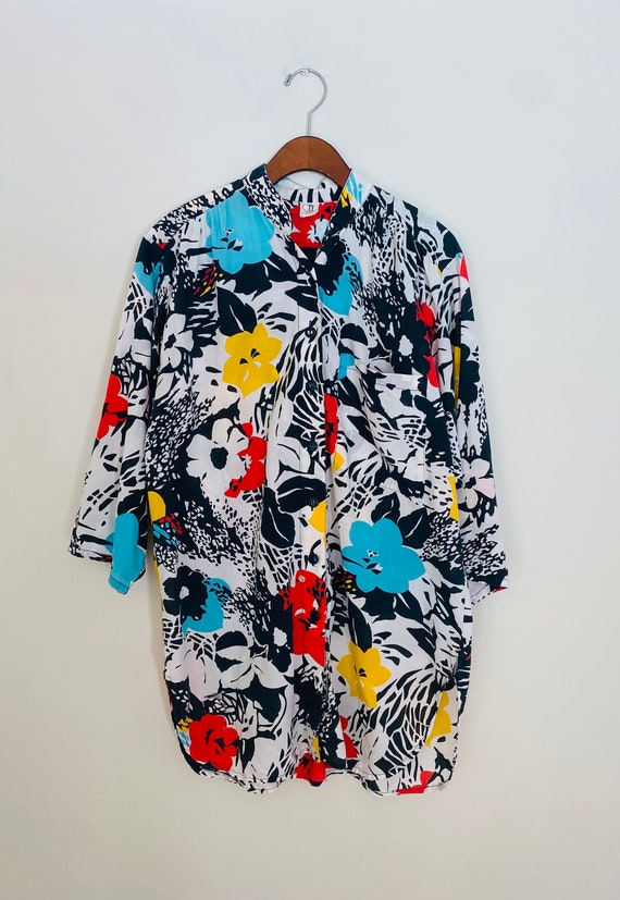 80’s abstract floral button up size L