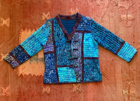 Retro Norm Thompson patchwork quilted toggle jack… - image 2