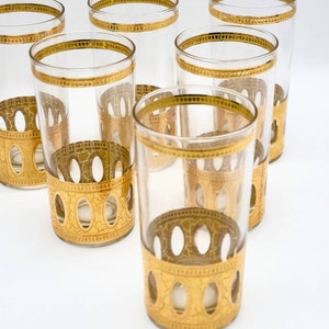 Culver Antigua Cocktail Highball Glasses. 1950s 22k Gold Barware image 7