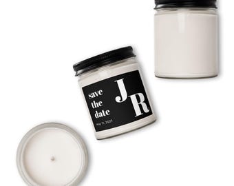 Minimalist Initials Save the Date Candle Black