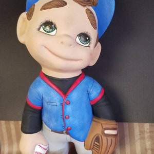 Ceramic Smiley Baseball Catcher | Hand-Painted Sports Decor | Boy&#39;s Room Accent | Baseball Fan Gift | Collectible Sports Figurine