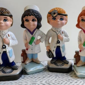 Doctor and Nurse, ceramic smiley figurines gifts, office decor