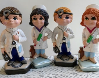 Doctor and Nurse, ceramic smiley figurines gifts, office decor