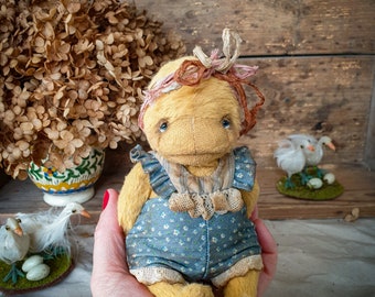 Birdie, Entlein Mädchen im Teddy-Stil, Ooak, handgenäht,  Sammlerteddy,  Künstlerteddy