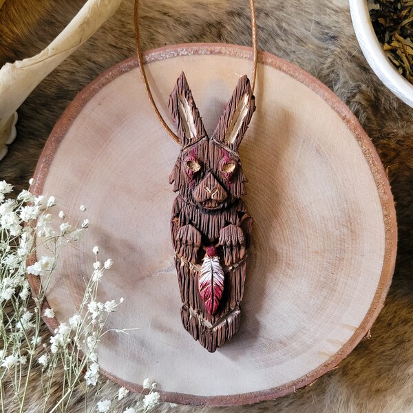 Rabbit Totem Necklace | Animal Totem | Rabbit Necklace | Polymer Clay Necklace | Rabbit Jewelry | Statement Necklace | Rabbit Pendant