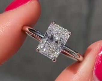 2CT Radiant Moissanite Diamond Engagement Ring\Hidden Halo 14K White Gold Ring\Proposal Ring For Her Classy Wedding Ring\Modern Bridal Ring