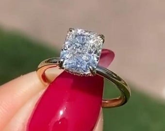 1 CT Cushion Cut Minimalist Diamond Ring Moissanite Engagement Ring\Solitaire Daily Wear Stackable Pinky Promise Hidden Halo Ring For Women