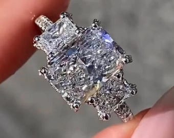 3.5 CT Radiant Cut Moissanite Three Stone Engagement Ring Gift For Her Promise Ring Solid Gold Ring