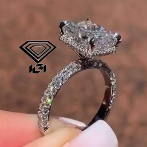 3 CT Radiant Cut Lab Grown Engagement Ring IGI Certified Diamond Ring Hidden Halo Pave Diamond Ring Anniversary Ring Promise Ring For Her