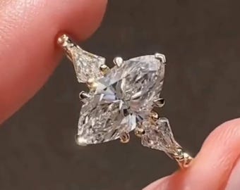 2CT Marquise Cut Cluster Ring, Floral Statement Ring 14K , Vintage Inspired Engagement Ring, Unique Wedding Ring, Marquise Gemstone Ring