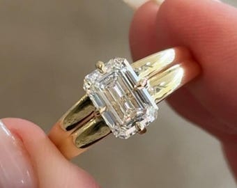 2ct Emerald Cut Engagement Ring, Lab Diamond 10K Yellow Gold Ring, Emerald Cut Bridal Ring, Solitaire Statement Ring, Women’s Wedding Ring