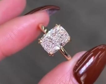 Elongated Cushion 2CT Luxury Stunning Minimal Proposal Ring\14K Gold Designer Petal Set Engagement Ring\Moissanite Anniversary Diamond Gift