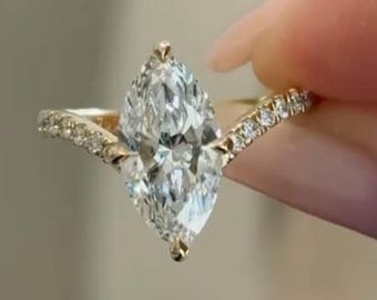 Pave Set 2CT Marquise Moissanite Diamond Ring\Modern Dainty Engagement Ring For Women\14K Gold Stacking Wedding-Anniversary-Proposal Ring