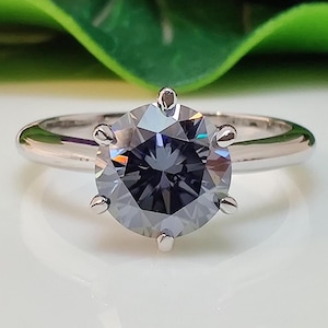 Handmade 1.60 CT Round Grey Moissanite Solitaire Ring - 925 Silver