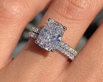 Elongated Cushion 2CT Luxury Stunning Wedding Ring\Hidden Halo Engagement Ring\Moissanite Anniversary Diamond Gift\14K White Gold Bridal Set