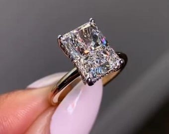 3.5CT Radiant Cut Moissanite Ring • 14K Yellow Gold Diamond Look Bridal Ring • Anniversary Gift for Her • Hidden Halo Engagement Ring