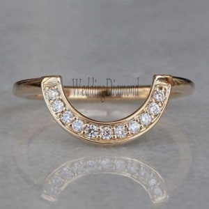 Vintage Rose Gold Diamond Wedding Band: Curved Bridal Stacking Ring