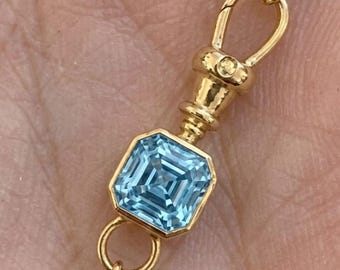 6MM Asscher Cut Lab Diamond Bezel Set Swivel Charm Holder Watch Clip Jewelry Connector 14k Gold Dog Clip Clasp Catch Fob Charm For Necklace