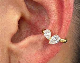 5X4 MM Pear Cut Lab Diamond Ear Cuff Modern Ear Jewelry 14K Gold Non Pierced Earring Classy Ear Jewelry-Ear Cuffs For Women Helix Jewelry