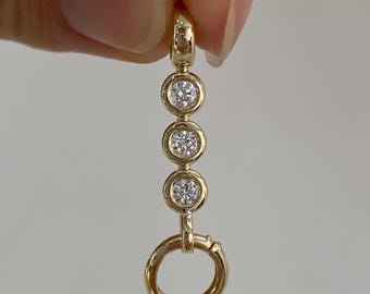 10k Gold Swivel Dog Clip Clasp Catch Fob Charm For Necklace 3 MM Round Moissanite Diamond Bezel Set Swivel Charm Holder Watch Clip Connector