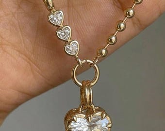2CT Heart Cut Pendant with 3MM Heart Cut Dog Clip Clasp For Necklace Lab Diamond Charm 1K Gold Fob Clip & Charm Connector For Ball Chain
