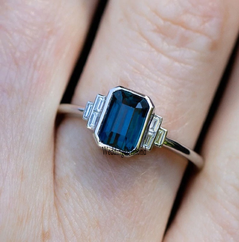 Blue Diamond Engagement Ring 2.00 Ct Blue Emerald Cut Lab Etsy