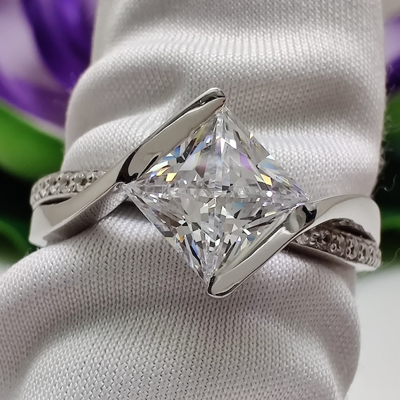 Bypass Ring, 2 CT Princess Cut Colorless Moissanite