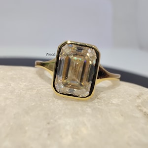 1.67 CT Emerald Cut Moissanite Engagement Ring, 10K Solid Gold Simple Promise Ring, Bezel Set Ring For Anniversary Gifts, Proposal Gift Ring