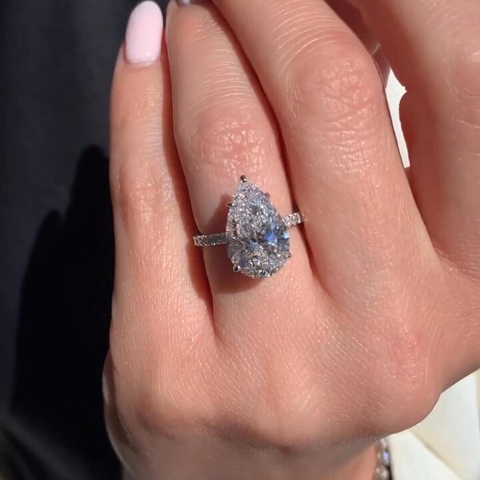 3 CT Pear Shape Lab Grown Diamond Engagement Ring Pear Cut Hidden Halo ...
