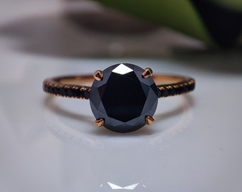 Antique 1.80 CT Black Moissanite Engagement Ring,10K Yellow Gold Moissanite Ring, Half Eternity Bridal Wadding Promise Ring Anniversary Gift