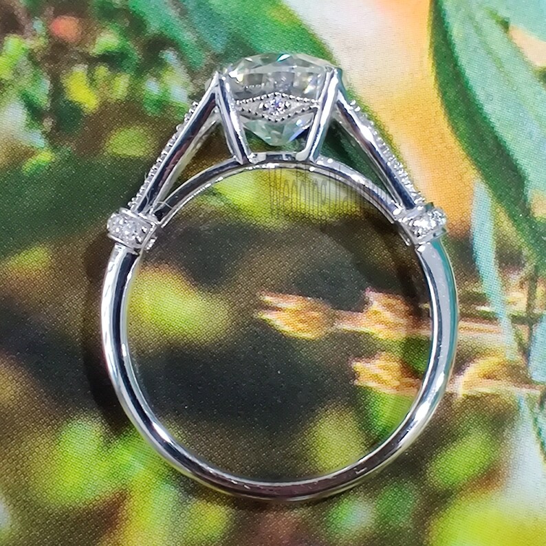 Round Old Mine Moissanite Engagement Ring 8 MM Colorless Moissanite 1.75Ct Vintage Engagement Ring 925 Sterling Silver Art Deco Wedding Ring