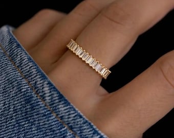 Baguette Ring, Diamond Eternity Band, Statement Ring, Eternity Ring, Engagement Ring, Promise Ring, Minimalist Ring, Gift For Wife