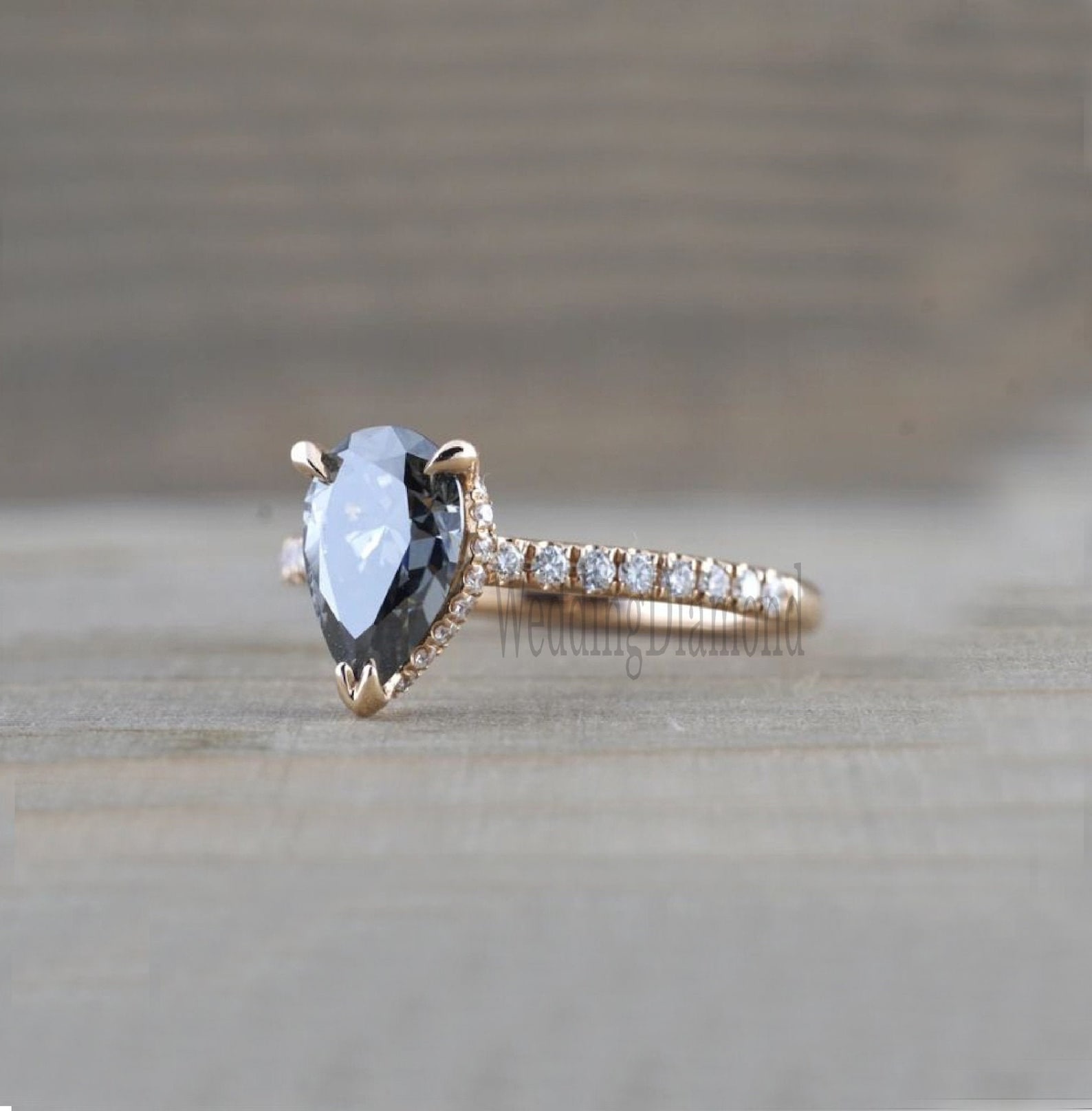 Grey Moissanite Ring Gray Moissanite Engagement Ring Pear Etsy